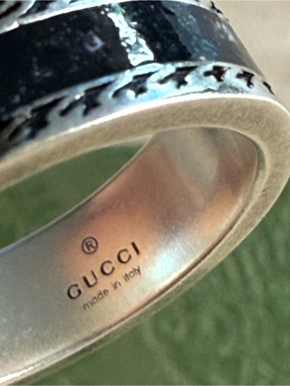 NWT GUCCI INTERLOCKING G RING STERLING SILVER BLACK ENAMEL DESIGNER SIZE: 19 - Picture 10 of 12